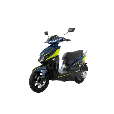 Moped electric modern pentru oraș, cu design aerodinamic și culori vibrante, ideal pentru deplasări.