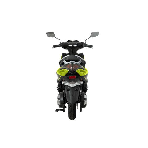 Motocicletă sportivă modernă cu design aerodinamic și accesorii de siguranță.