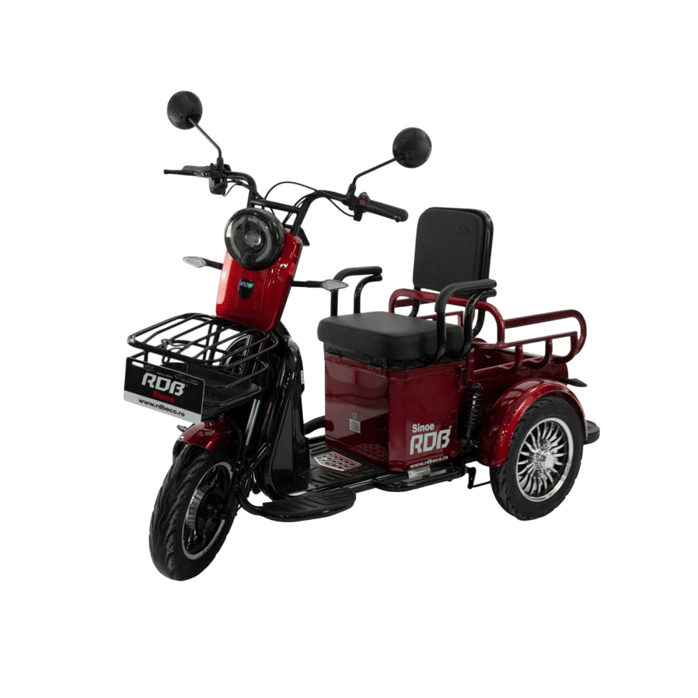 Triciclu electric fără permis, model Sinoe, 500W, viteză 25km/h, ideal pentru deplasări urbane.
